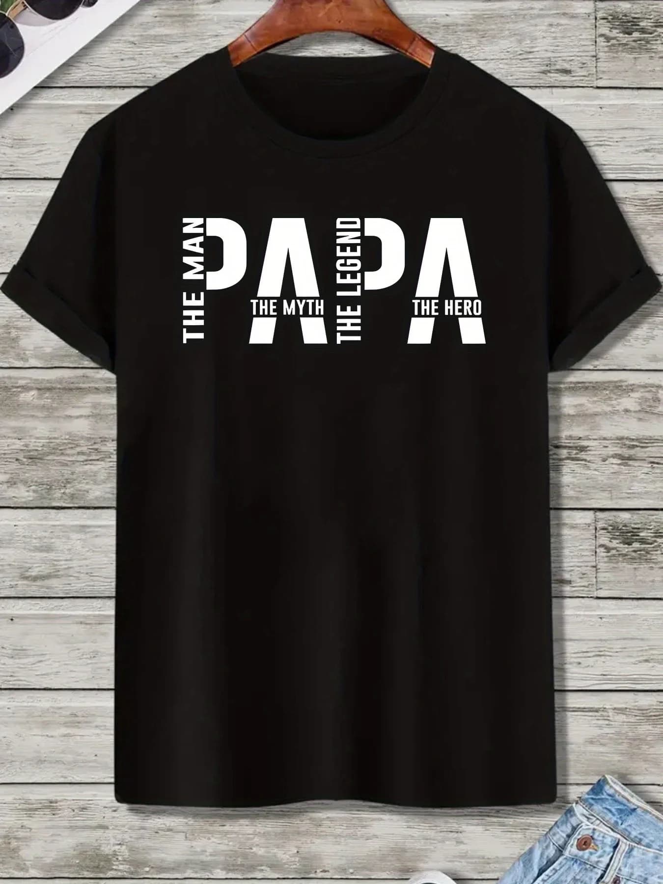 "for Man. The Myth. The Legend. Papa" Graphic T-Shirt 100% Cotton O-Neck Short Sleeve Summer Casual Mens T-shirt Streetwear