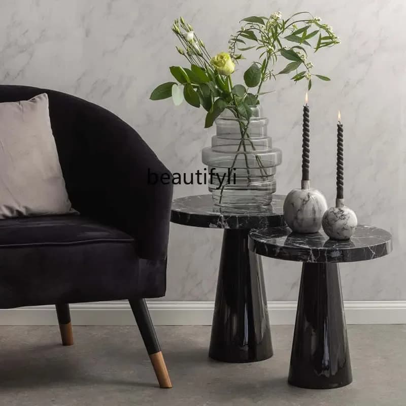 2 yj15 Nordic Mild Luxury Marble Side Table Model Room Living Room Bedroom round Simple Corner Table