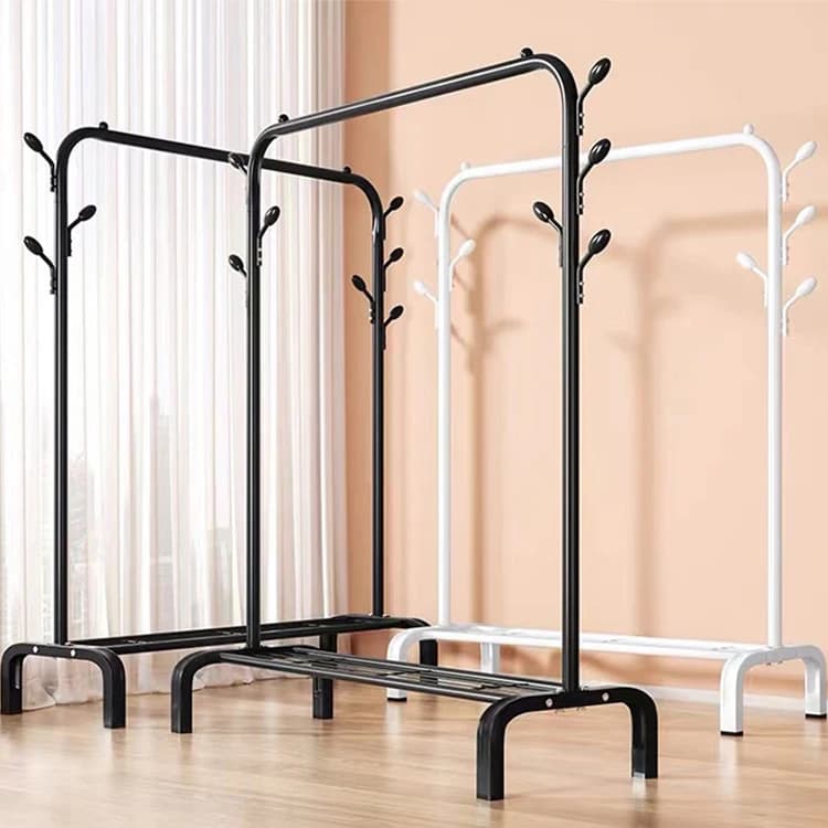 White and Black Hall Entryway  Standing Tree Hanging Bag Hat Jacket Umbrella Metal Clothes Hanger Stand with Shoe Rackpromote sa