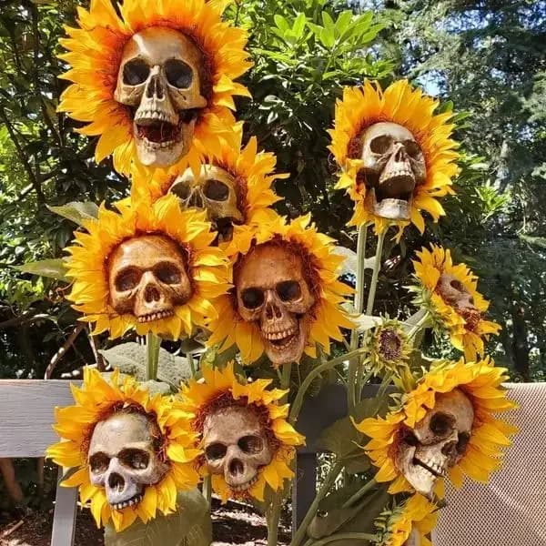 3PCS Halloween Creepy Skull Sunflower Artificial Flower Horror Skeleton Bloom Garden Home Party Decor Ornament Gift