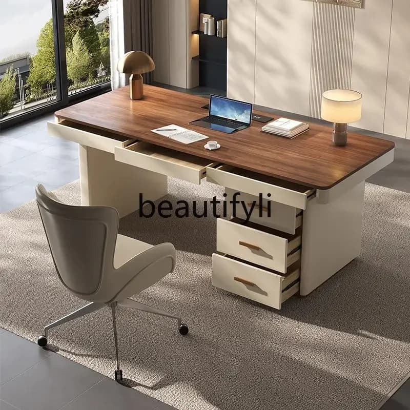 yj57 Cream wind solid wood desk customer service study light luxury beauty salon medical beauty retro desk