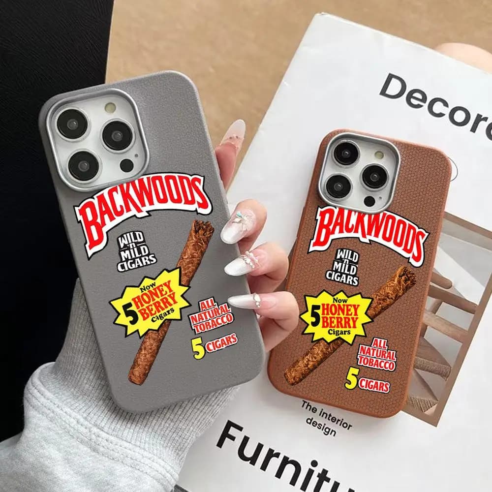 B-Backwoods Logo Phone Case For IPhone 17 16 15 14 Plus 16E 13 12 Pro Max Plain Leather Texture Cover