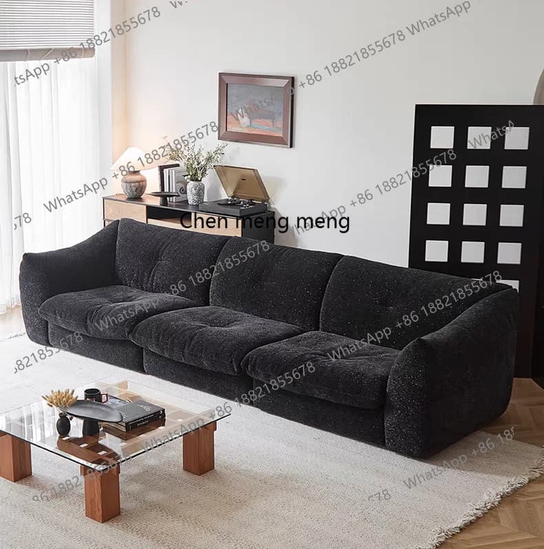 Fabric retro glutinous rice cake cream style living room straight row large flat layer combination sofa