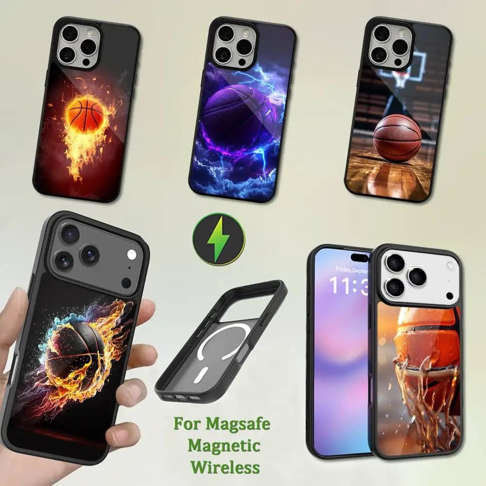 Sports Basketball Collision Phone Case For iPhone 13,12,11,16,15,17,14,Pro,Max,Plus,Mini,Magsafe,Magnetic Wireless Charging