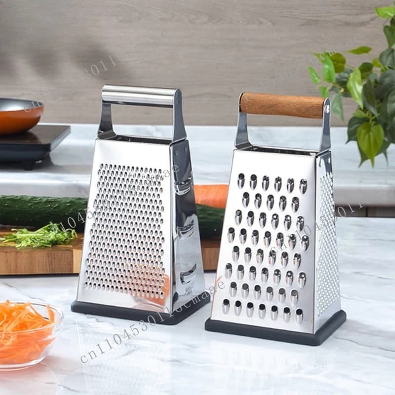 Handheld stainless steel four-sided wire planer, silk wiper, multifunctional vegetable cutter, wooden handle trapezoidal planer