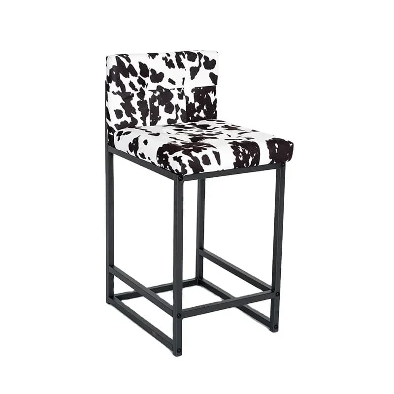 Modern Restaurant Metal Legs Printed Fabric Seats Middle Backrests Padded Bar Stool Chair with Foot Stool