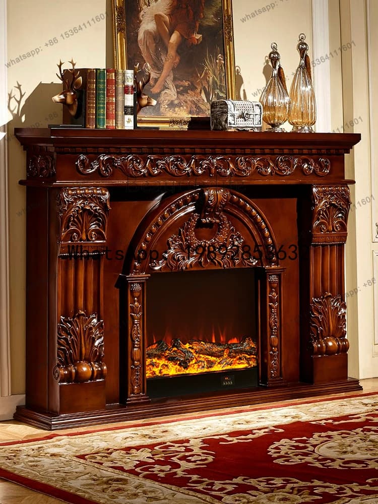 European fireplace decoration cabinet solid wood electric mantel carved TV cabinet 8071