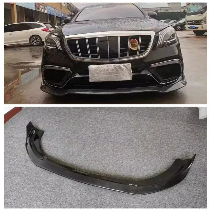 For Benz S Class AMG W222 S63 S65 2018-2022 Real Carbon Fiber Front Bumper Lip Spoiler Full Body Kit Auto Modification Parts