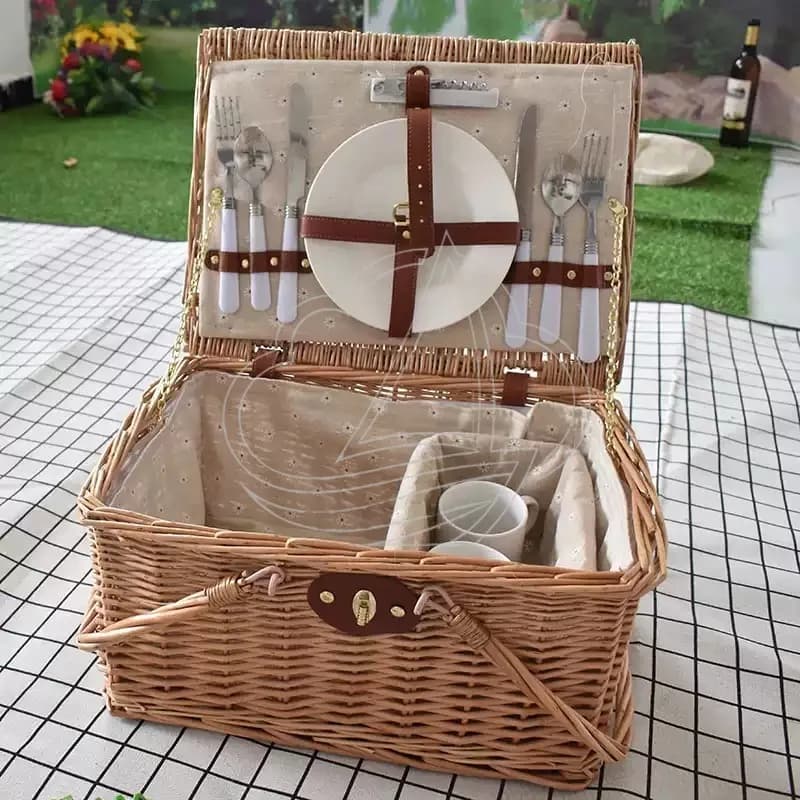 Folding Insulated Picnic Basket Box, Portable Full Set Supplies Organizer for Outdoor Camping