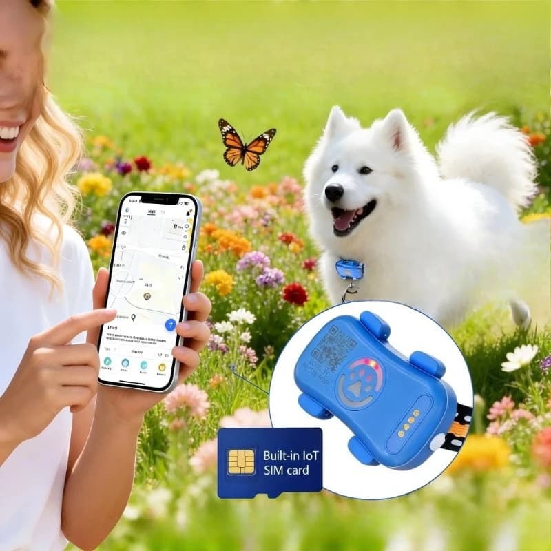 GPS Pet Tracker for Dogs Cats Built-in IoT Sim WiFi Tracking Unlimited Distance QR Code Anti-Lost Locator