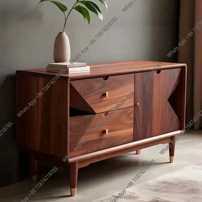 Mn Medieval Solid Wood Dining Side Cabinet, High-end Black Walnut Storage, Light Luxury, High-end Household Entrance