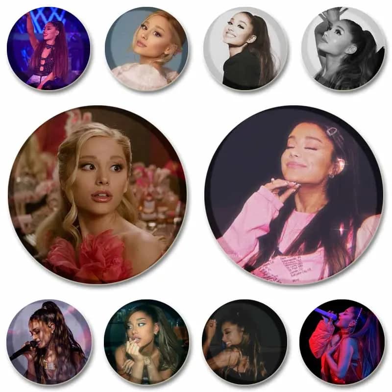 America Pop Singer Ariana Grande Brooches DIY Backpack Clothes Soft Button Pins Tinplate Round Lapel Badge Fans Collection Gifts