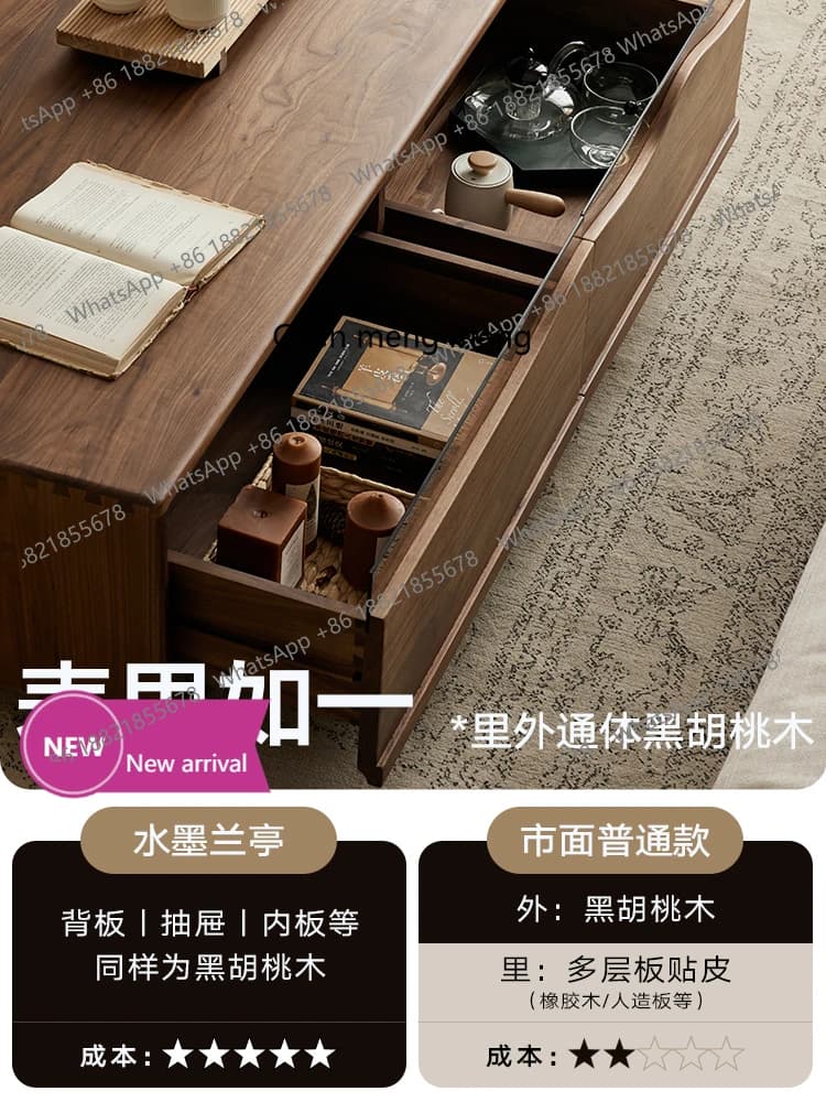 178C  North American black walnut coffee table rectangular retro style small apartment solid wood TV cabinet coffee table