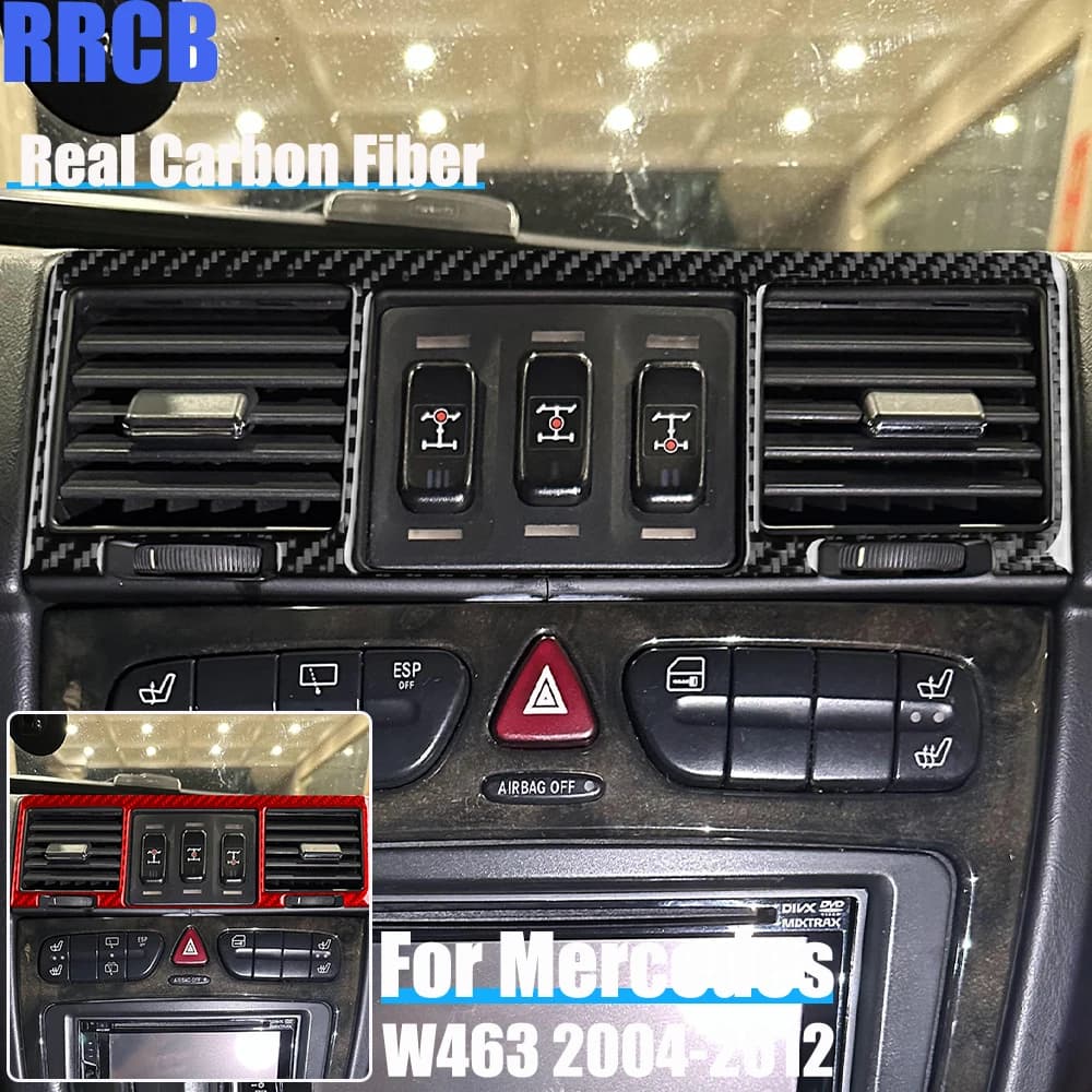 Real Carbon Fiber Car Accessories Center Air Vent Soft Cover Sticker For Mercedes-Benz G Class W463 G500 G55 G63 G550 2004-2012