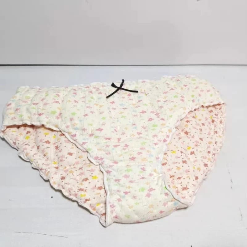 Woman Sexy Pure Cotton T-briefs Live Show Dance Private Party Warm Underwear Costumes Floral Print Handmake Briefs
