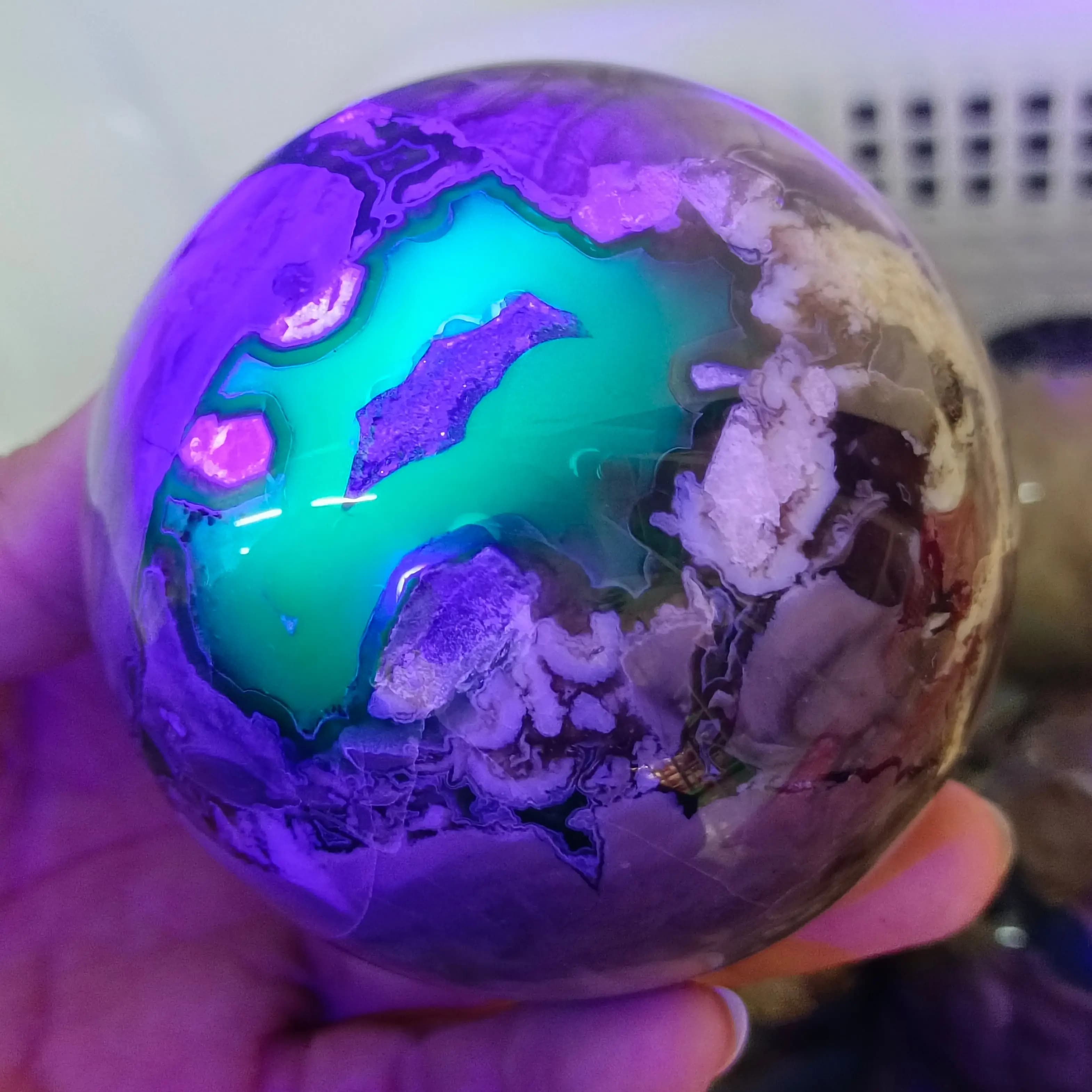 Large! Natural Formed! Fluorescent Agate  Balls,Quartz Crystal Agate Ore Polishing Balls, Minerals,Reiki, Healing Balls