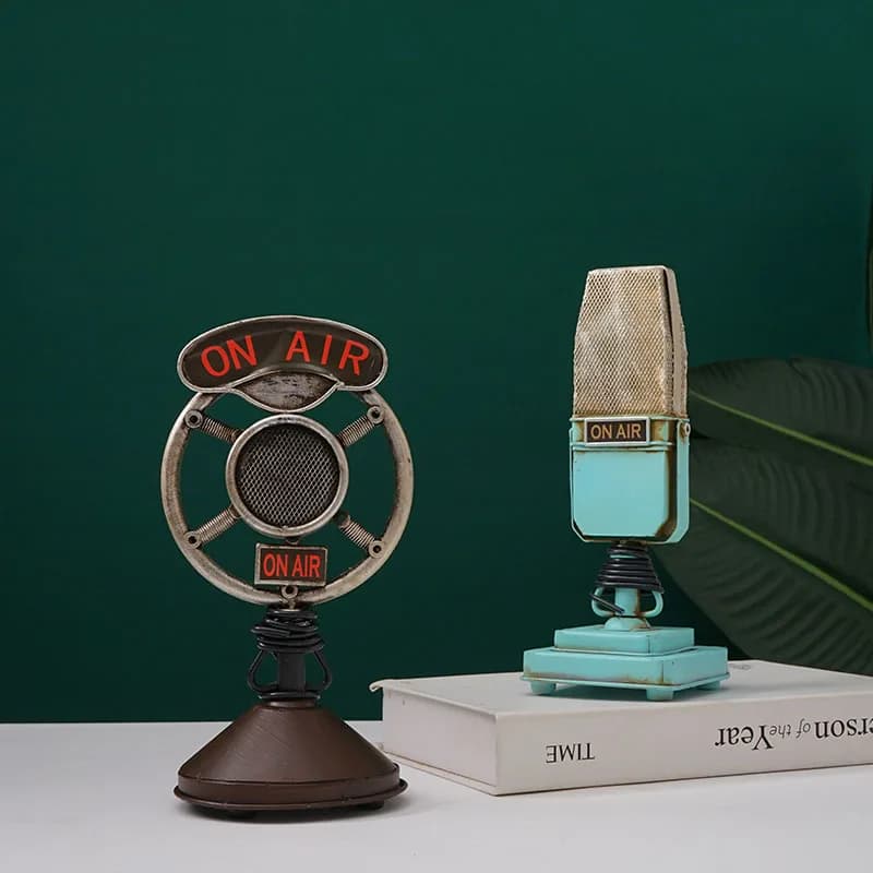 Vintage Microphone Replica Crafted in Metal with Hand-Finished Surface Detail Ideal for European-Style Still Life Displays Deskt
