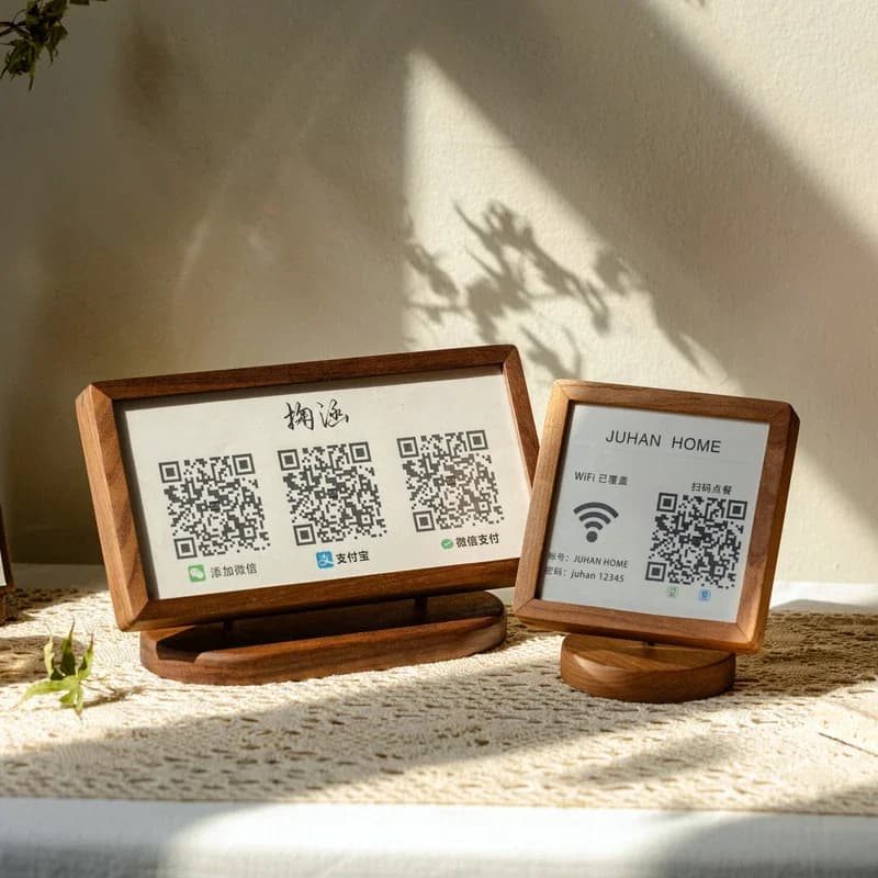 Premium Walnut Wood Code Stand Alipay WeChat Payment Holder Luxury Cafe Countertop Display Handcrafted Money Collection Plate