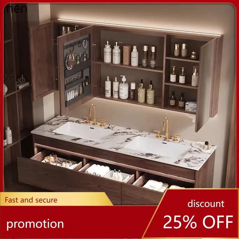 ZML Bathroom Cabinet Washbasin Seamless Ceramic Basin Solid Wood Combination