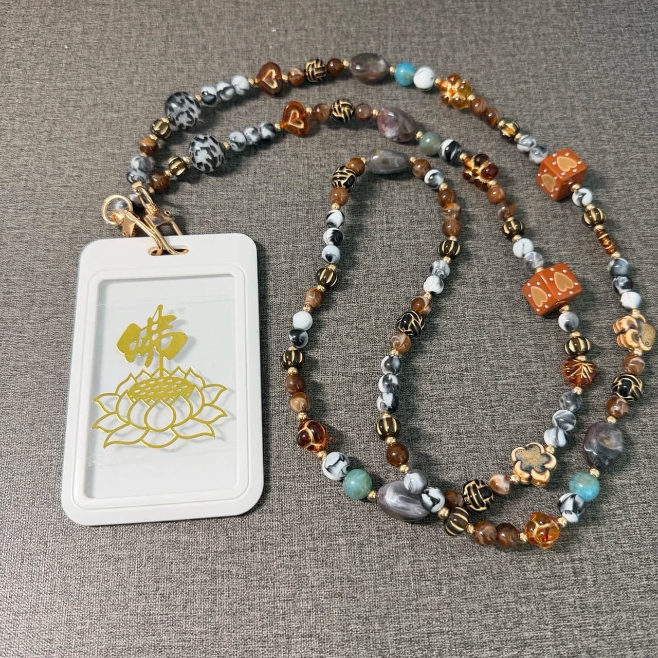 Long Rope Colorful Buddha Pattern Metal Phone Sticker Leather Lanyard Anti-lost Lucky Card Holder
