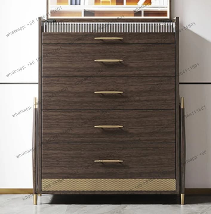 12Light Luxury Chest of Drawers Bedroom Solid Wood Five-Bucket Cabinet Drawer Storage Cabinet with Makeup Mirror