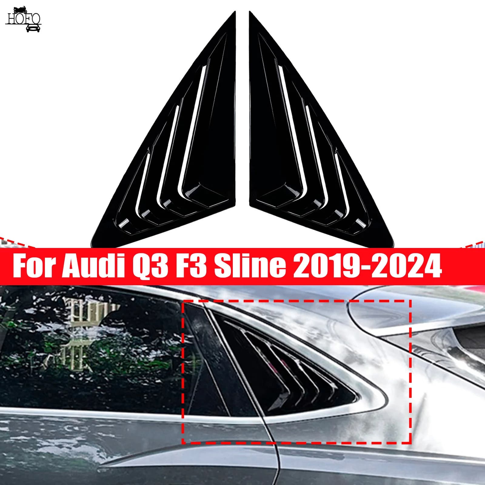 Rear ABS Carbon Fiber Side Vent Window Scoop Louver Trim Cover For Audi Q3 F3 Sline 2019-2024 Auto Accessories