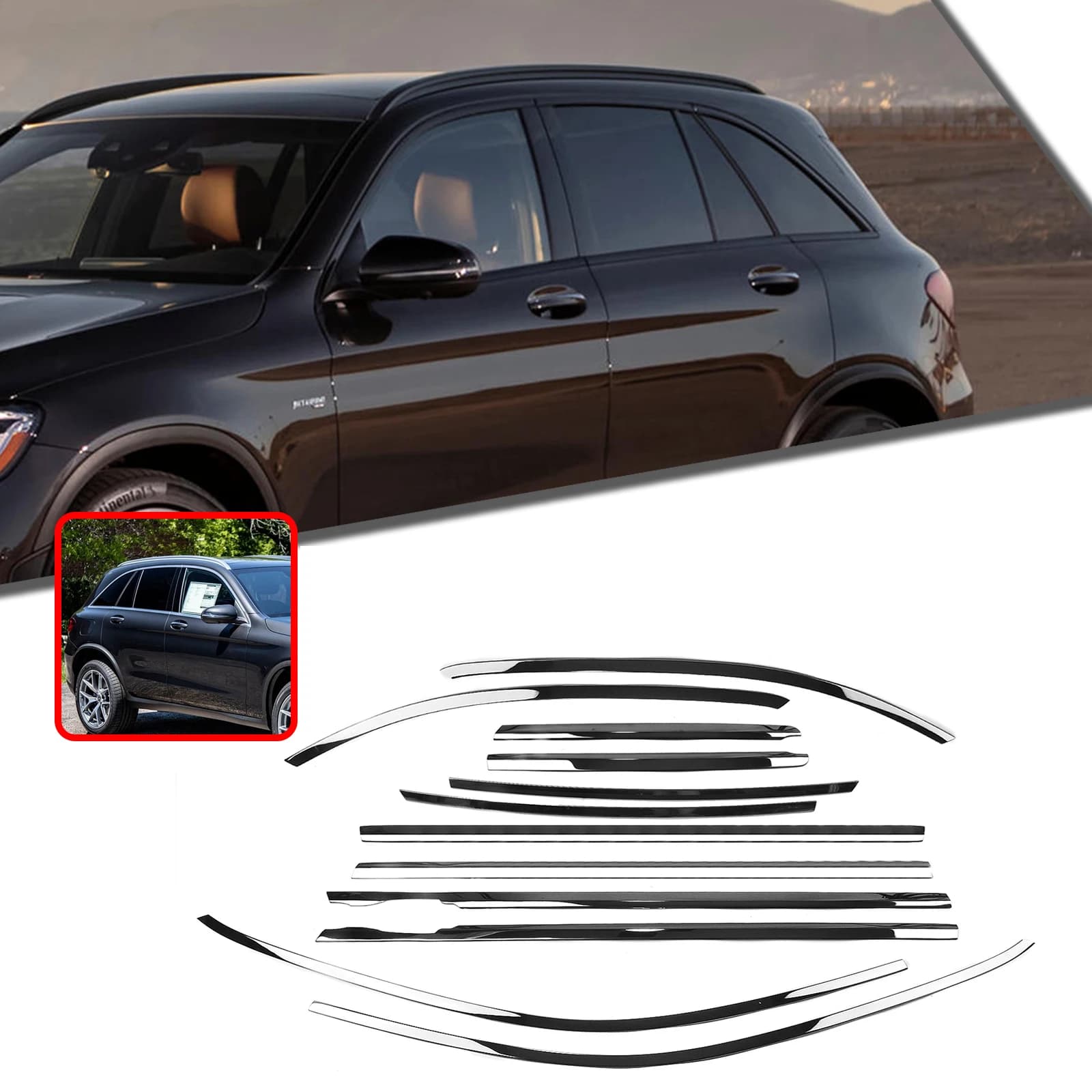 For Mercedes Benz X253 GLC Class 2016-2022 SUV Exterior Window Frame Trim Strip Gloss Black Seal Molding Styling Weatherstrip