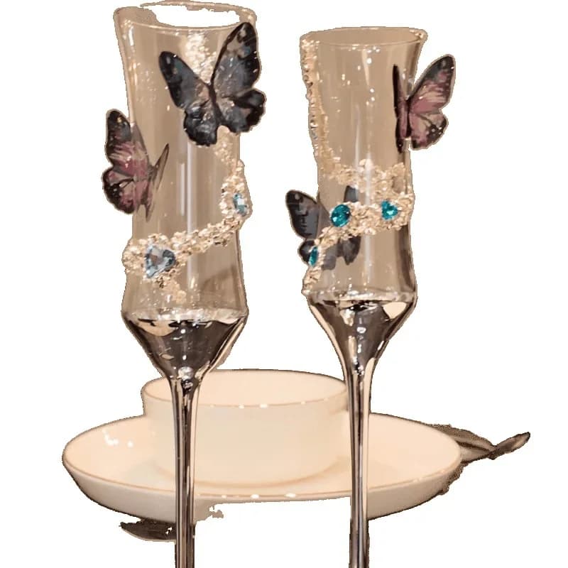 princess style champagne cup] High-quality streamer butterfly handmade sticker finished product