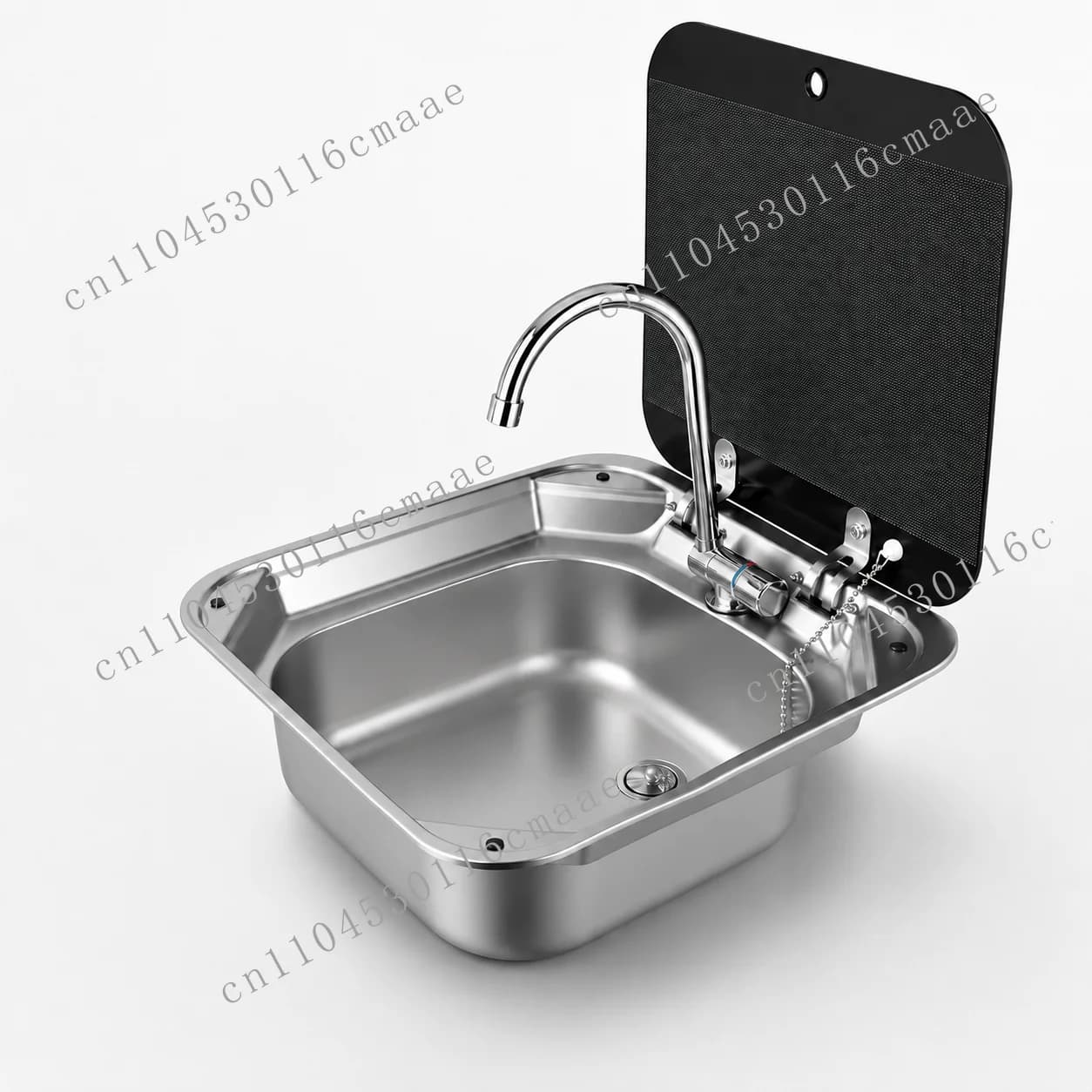 435X420mm large RV sink with faucet and folding cover, stainless steel deep basin, suitable for campers, caravans