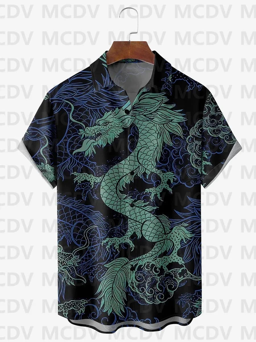 Men's Retro Ukiyo-e Dragon Art Print Casual Short Sleeve Shirt 3D Hawaiian Shirts Summer Women For Men Shirts