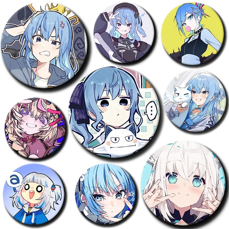 Cute Girl Shirakami Fubuki Badges Cartoon Anime Idol H-Hololive Round Cosplay Pin Bag Decor Fans Collect Friends Gifts Brooch