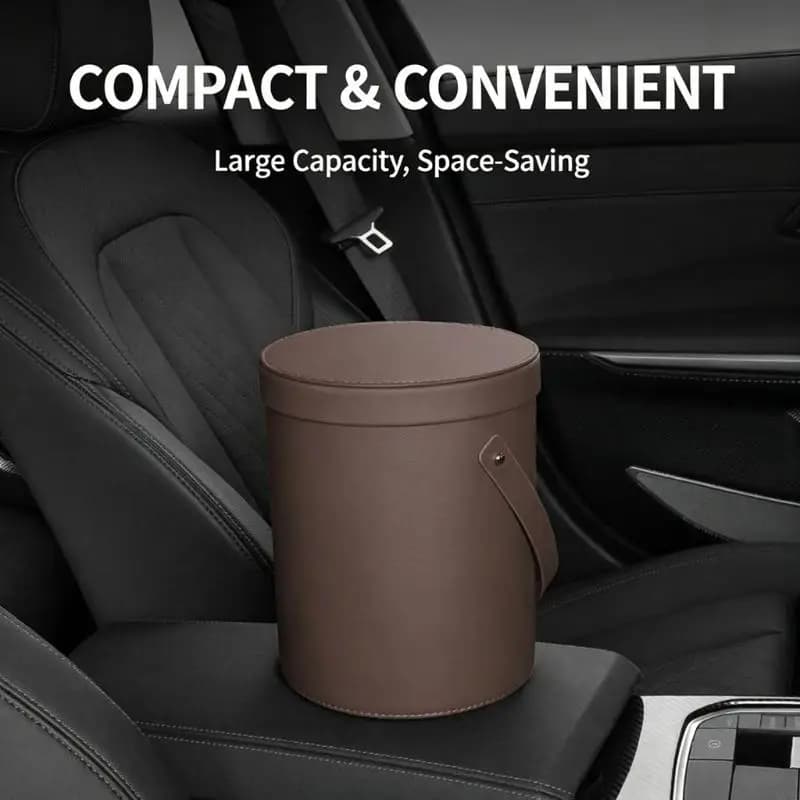 M76E Cylindrical Car Trash Can Leather Cover Umbrella Storage for Everyday Vehicle