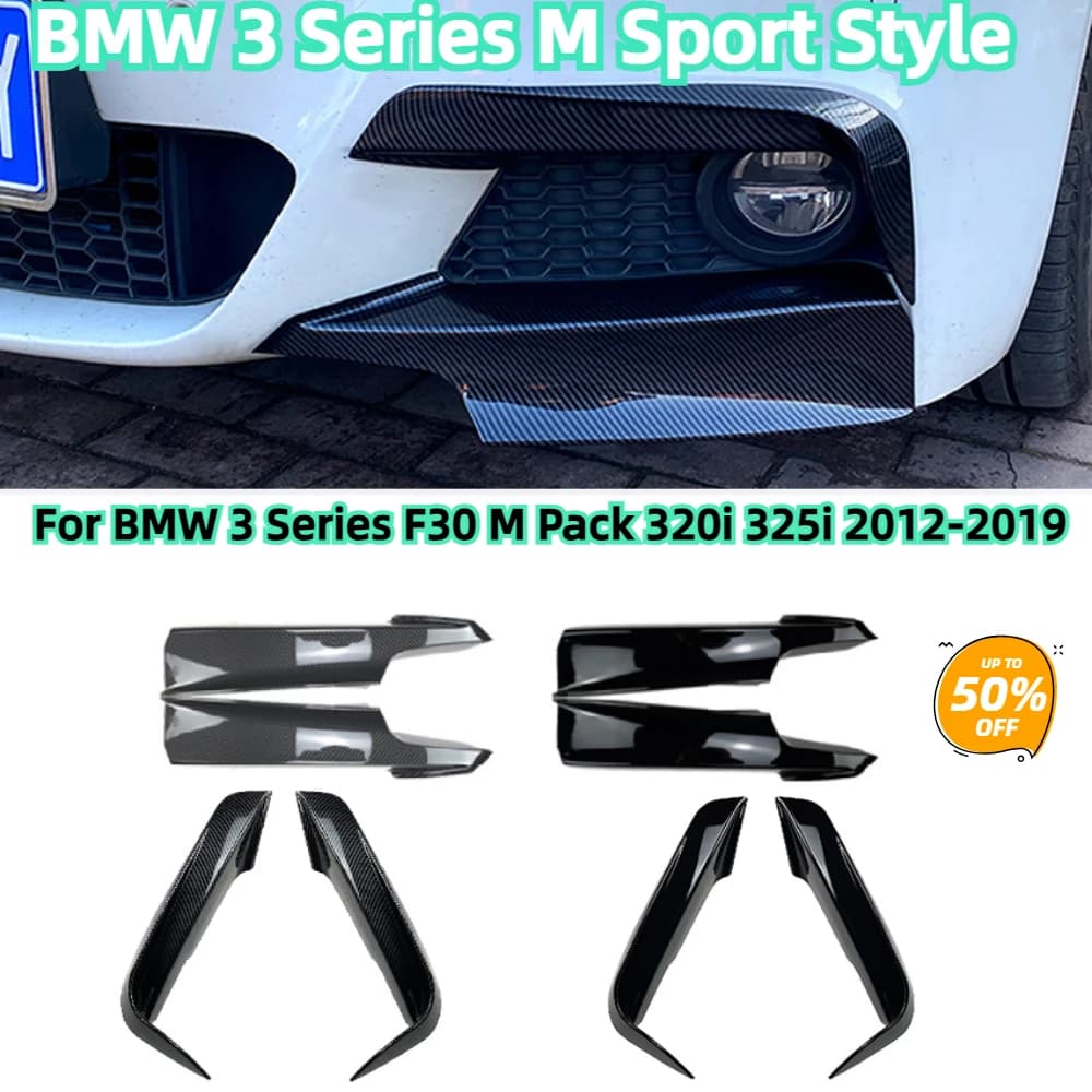 For BMW 3 Series F30 M Pack 320i 325i M-Sport 2012-2019 ABS Gloss Black Front bumper fog light Lip Spoiler Body Kits Tuning