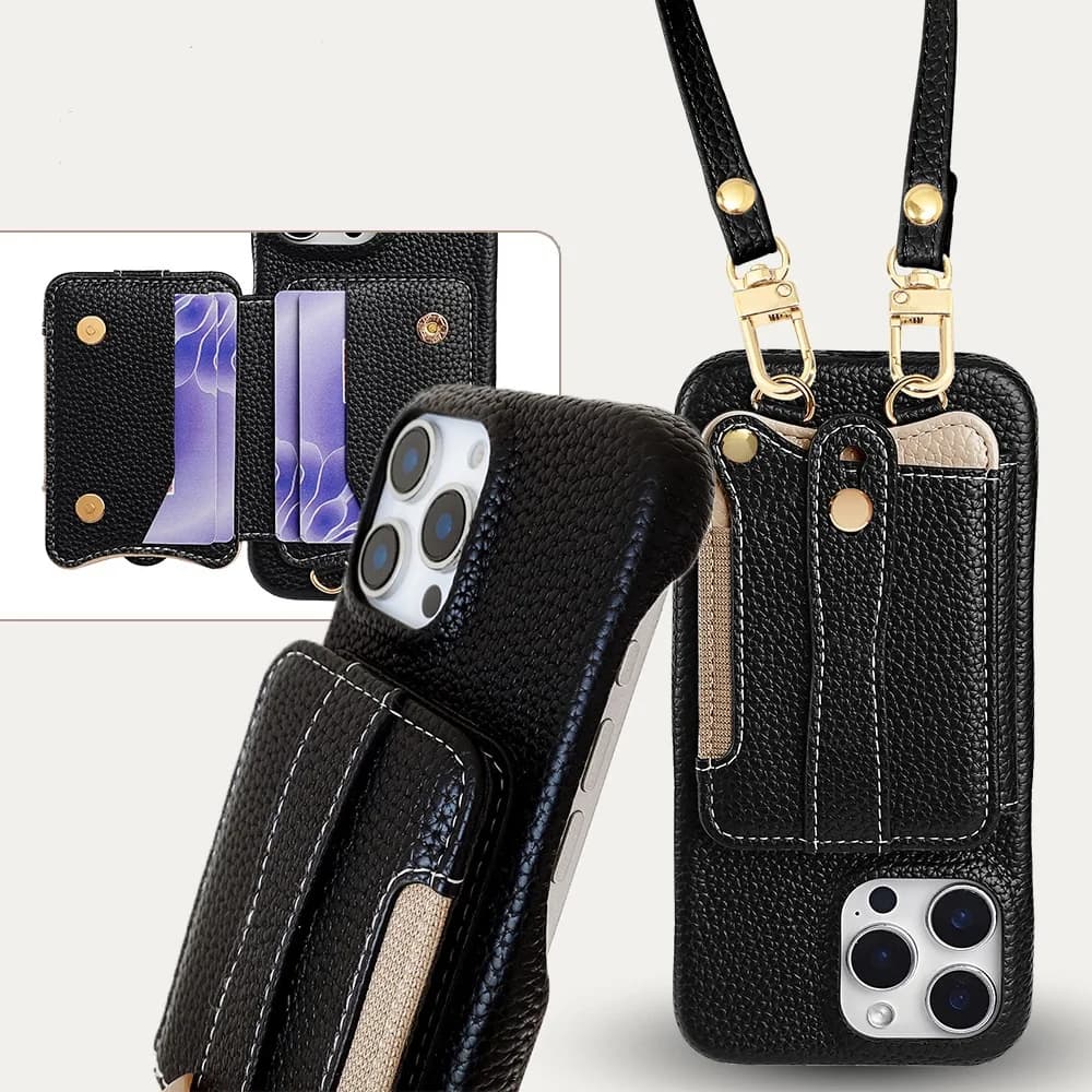Back Magnetic Flip Wallet Case Phone Cover for iPhone 17 Air 17 Pro Max with Detachable Wrist Strap