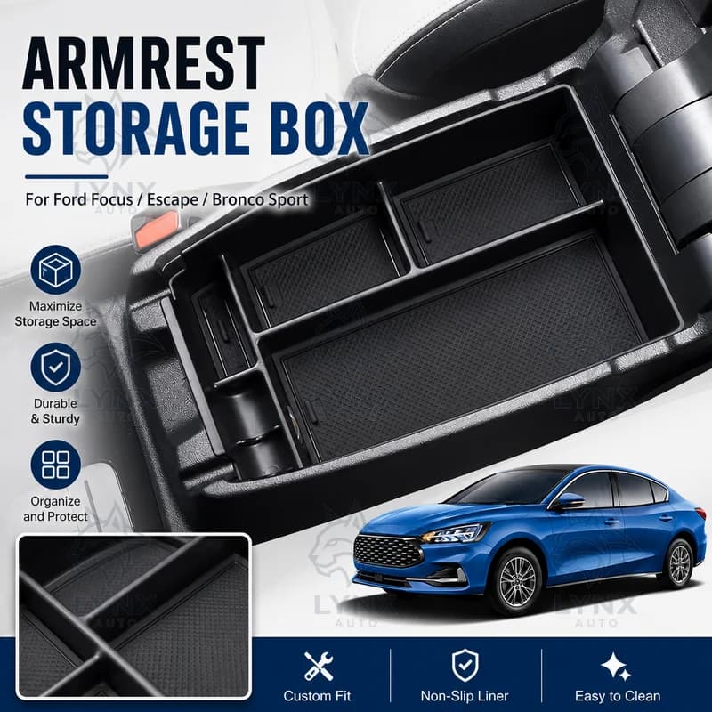 For Ford Focus Escape Bronco Sport Armrest Storage Box Car Organizer Center Console Tray Automotive Interior Accessories