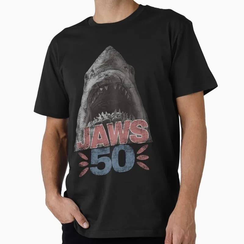 Jaws 50th Anniversary Horror Movie Gift T Shirt Vintage Amity Island Great White Shark Graphic Tops Unisex Short Sleeve Tees