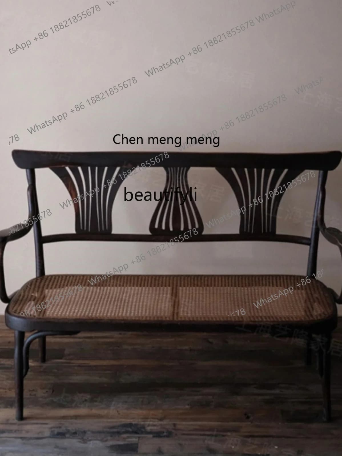 X   American-Style Solid Wood Sofa Mid-Ancient Rattan Woven Couch Double Three-Person Outdoor Recliner