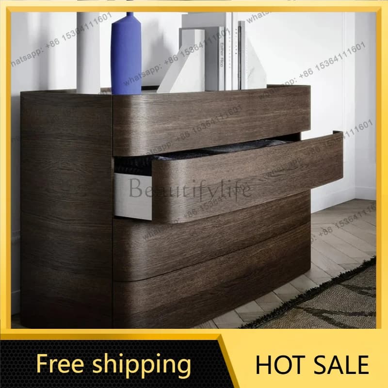 Factory Direct Italian Minimalist Solid Wood Round Edge Bedroom Storage Cabinet Living Room Wall Locker