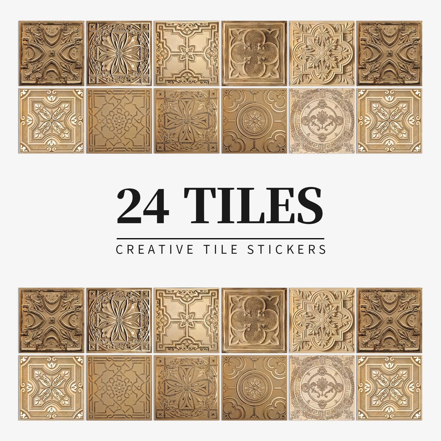 24Pcs European Retro Style Art Tile Wall Stickers With Self Adhesive Removable Bathroom Kitchen Waterproof Pvc Decal Wallpaper