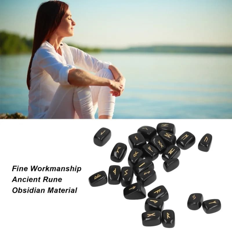 E9 Rune Stones Ancient Rune Fine Workmanship Stylish Appearance Obsidian Material Runes Set Home Decor Room Decoration Stones
