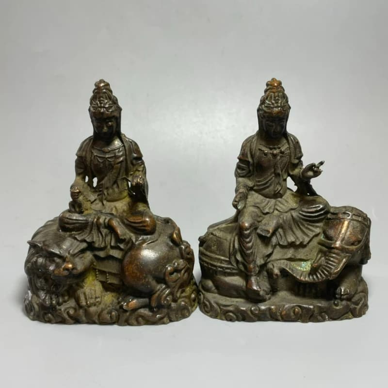 Antique Bronze Manjushri Puxian Bodhisattva Creative Home Garden Living Room Entrance Decorations Miniature Statues Crafts Gifts