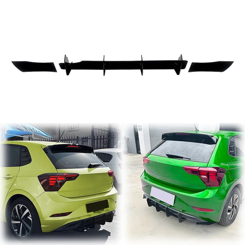 2023 To Up For VW Polo MK6.5 Car Rear Bumper Diffuser Lip Spoiler Tail Apron Flaps Side Splitters By Gloss Black Body Kit