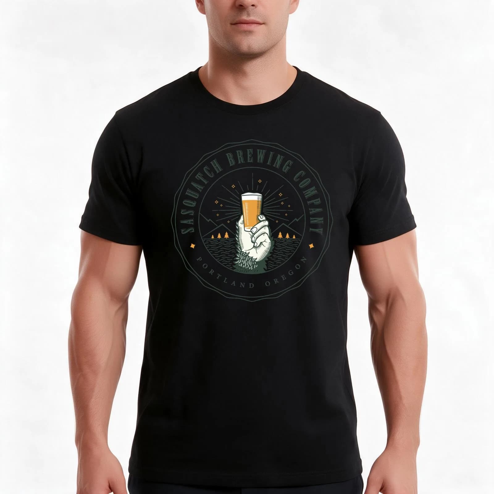 Sasquatch Brewing Company Craft Beer Logo #2 T-Shirt, Summer Casual Cotton Tee, Oversized Streetwear Tops, Vintage Graphic Print