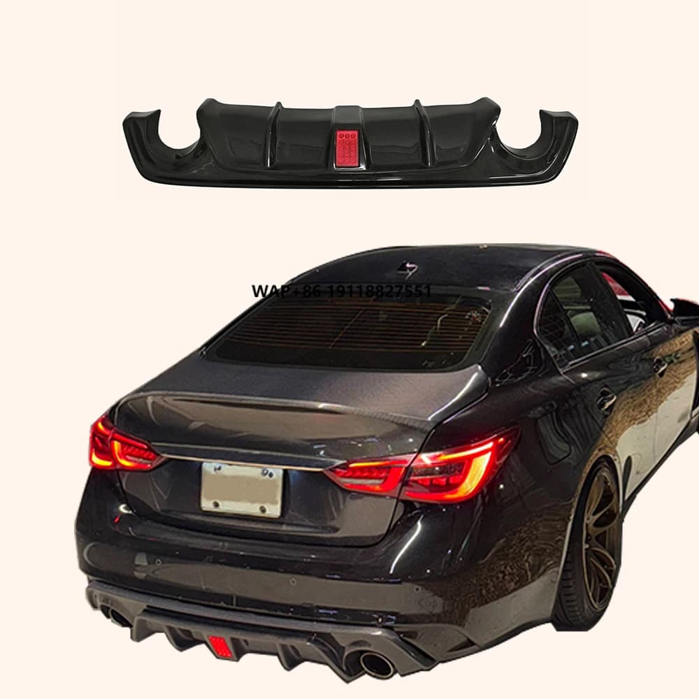 For INFINITI Q50 2017+ Rear Diffuser KZ Style With Brake Light Carbon