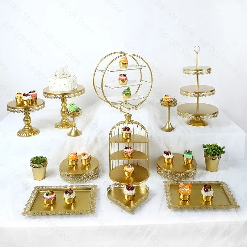 Gold Wrought Iron Dessert Table Decoration Display Shelf Cake Tray Afternoon Tea Dessert Rack Cold Tea Rest Table