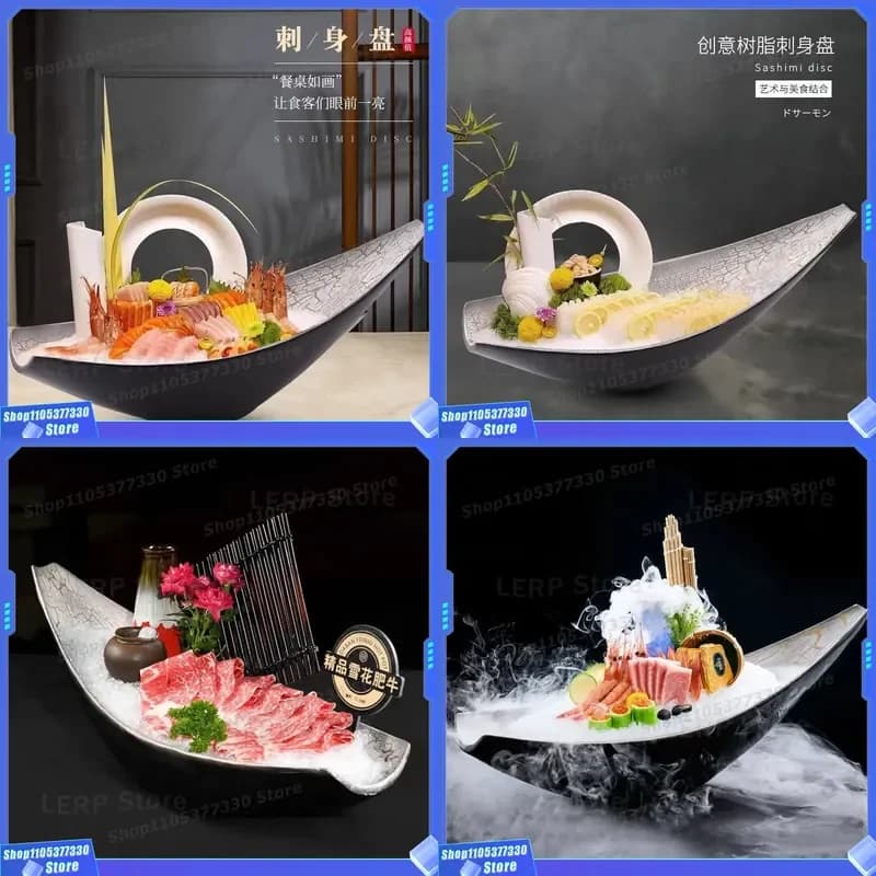 Luxury Sashimi Platter with Dry Ice Base for Fresh Salmon and Raw Fish Presentation Elegant Seafood Serving Dish for