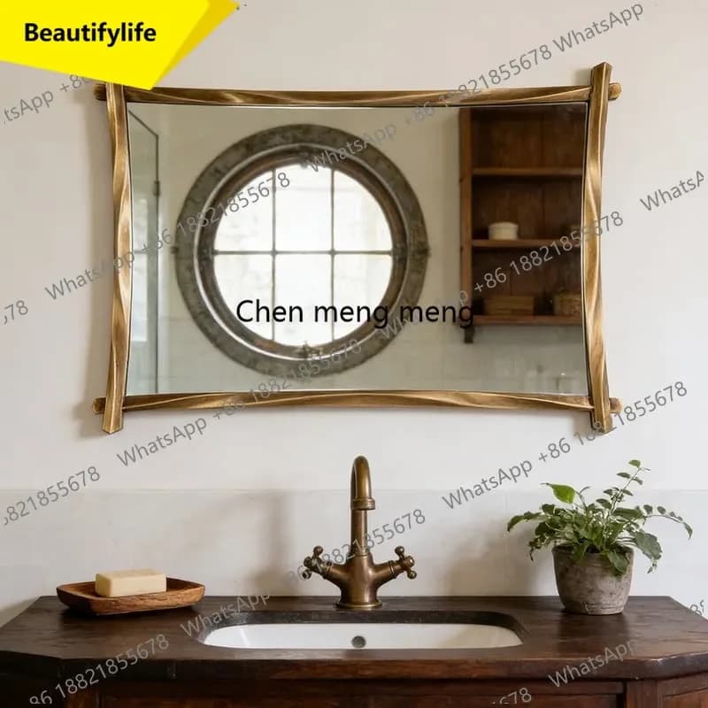 6239  French retro mirror porch fireplace decorative mirror premium sense wall hanging bathroom makeup mirror