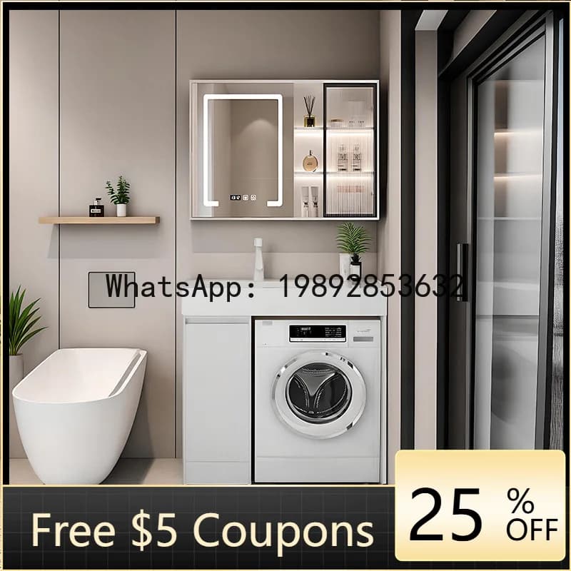 Z6 Bathroom Countertop Basin Washing Machine Cabinet Integrated Stone Basin Washstand Sink Cabinet Set