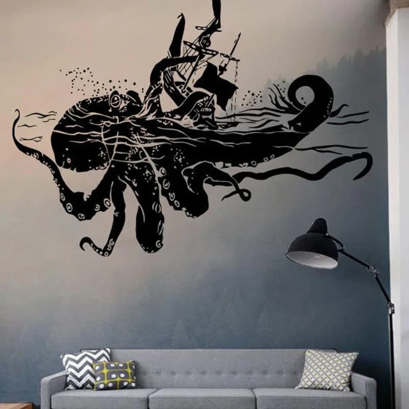 Octopus Vinyl Sticker, Kraken Sea Art Decal, Cartoon Custom Vinyl Decals , Nursery Decor Room Decoration A745