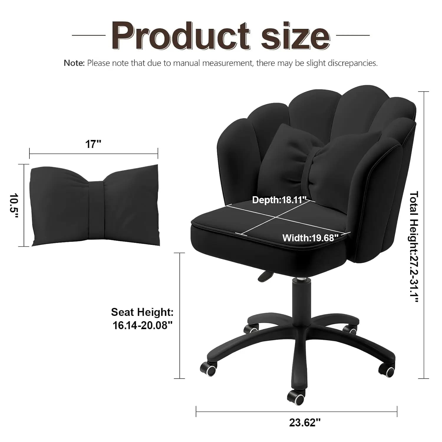 Black Vanity Chair with Bow Cusion, Mid-Back Home Office Desk Chair